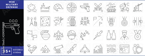Bild auf Leinwand Military, War, and Defense related 36 line icons set