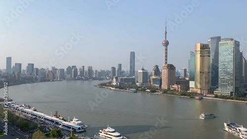 Shanghai skyline with Oriental Pearl Tower on the Huangpu River in Shanghai, China