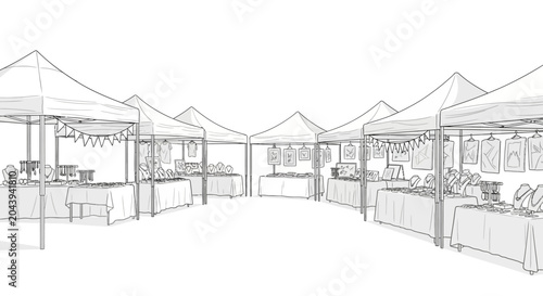 Schilderij op canvas Market Stalls Under Canopy Tents.