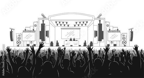 Foto Concert Crowd Raising Hands High.