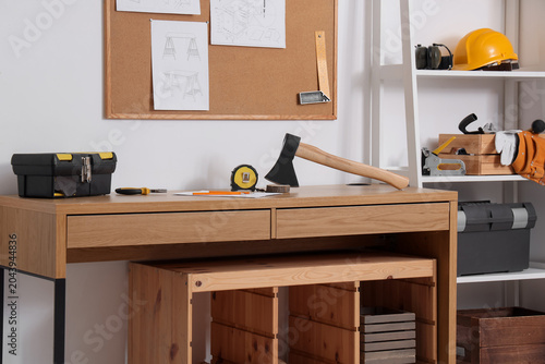 Table with axe, measuring t...
