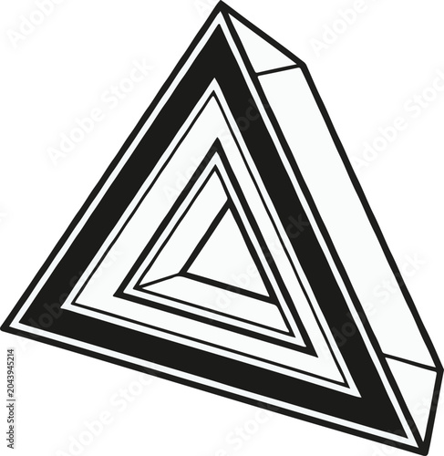 Impossible triangle optical illusion with concentric black and white layers in a clean vector illustration