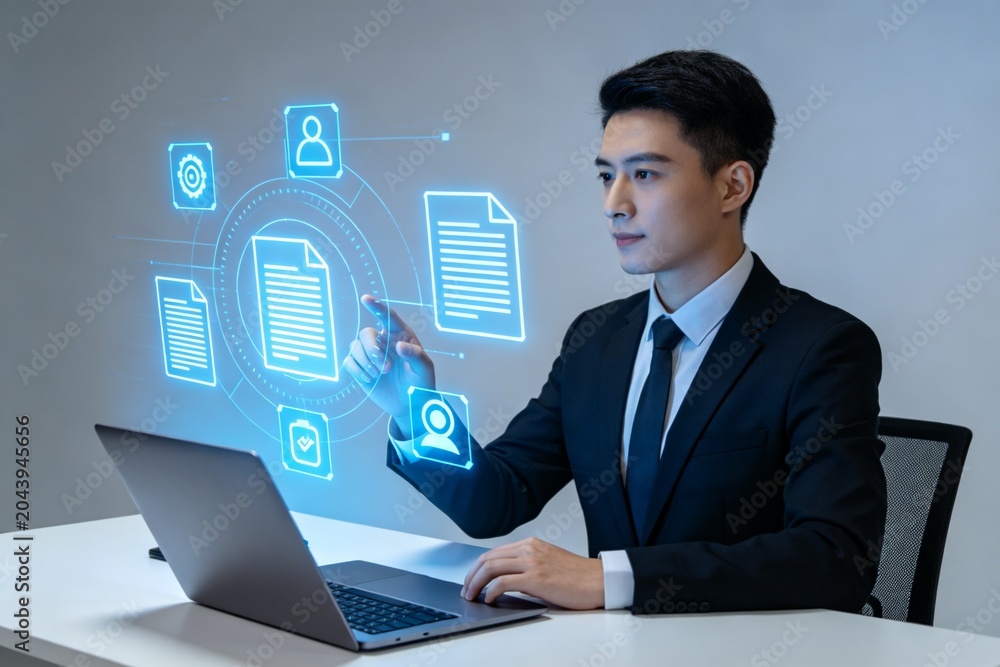 Fototapeta premium Businessman interacting with digital interface