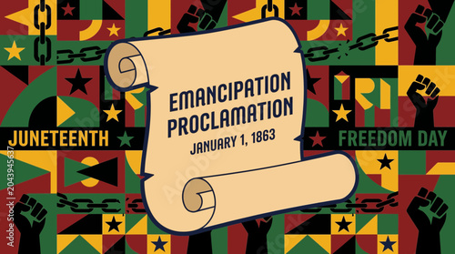 Canvas-taulu Emancipation Proclamation Scroll Illustration on Juneteenth Background
