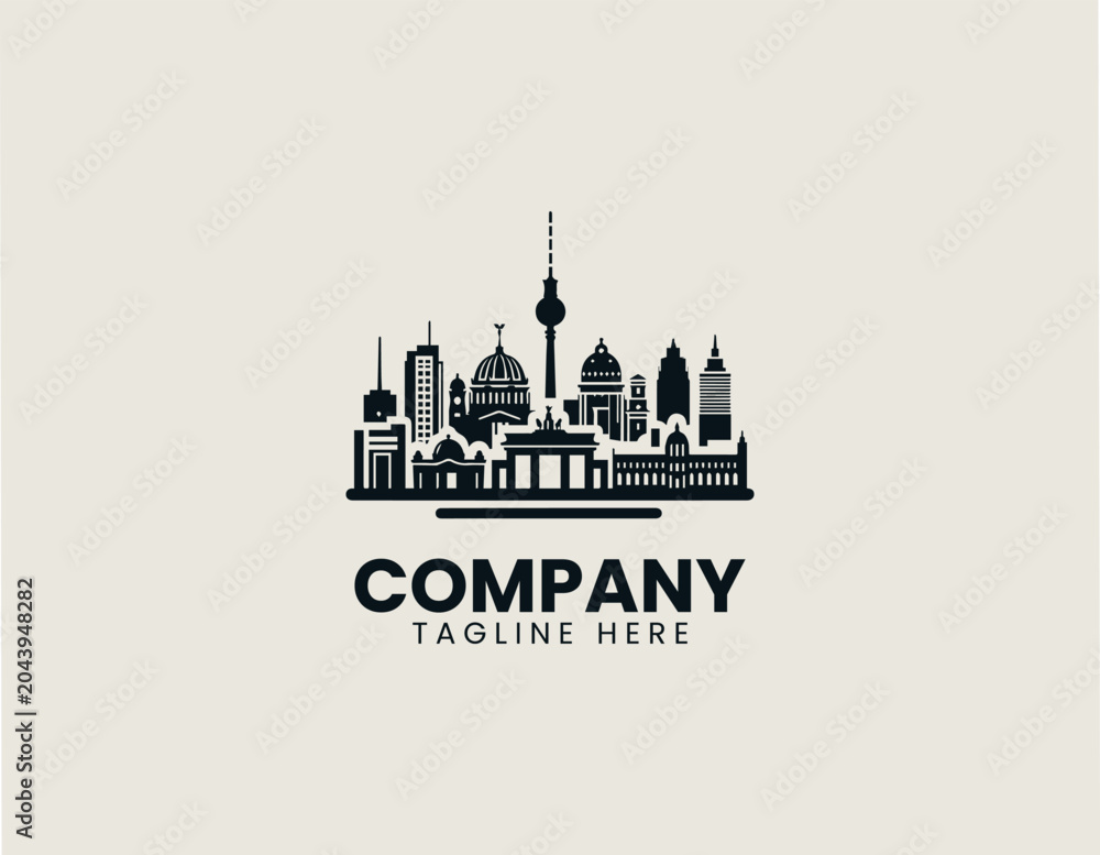 Fototapeta premium Berlin city skyline silhouette in black vector logo illustration style