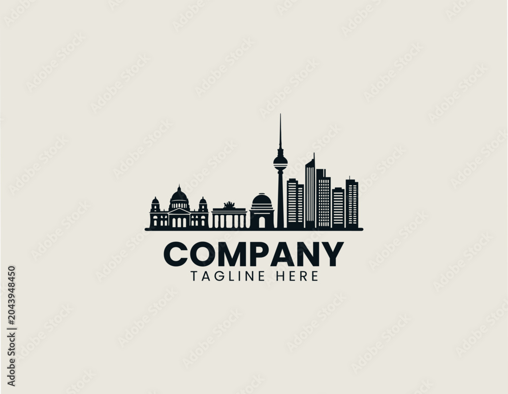Fototapeta premium Berlin city skyline silhouette in black vector logo illustration style