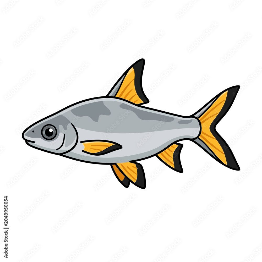 Fototapeta premium Gray fish with yellow fins and tail, isolated on white background