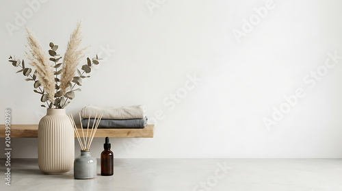 Minimalist wellness still life with pampas grass and spa items