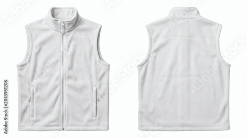 White Fleece Vest Mockup Displayed Front And Back Together Realistic Texture And Stitching Details Isolated White Background
