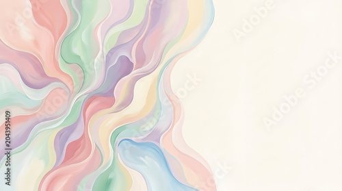 Pastel abstract fluid waves with flowing curves and copy space