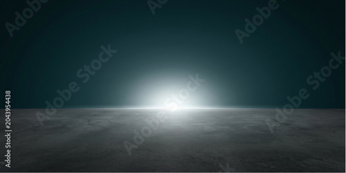 Photos Minimalist Dawn: A stark, minimalist scene featuring a single bright light source on the horizon, evoking a sense of new beginnings and possibility against a dark, textured foreground
