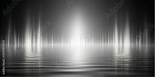 Schilderij op canvas Abstract Light and Reflection: An abstract composition featuring shimmering, vertical light streaks reflected on a watery surface, creating a mesmerizing and ethereal visual experience