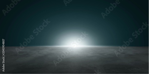 Konstfotografi Horizon of Hope: A bright light breaks on the horizon, casting a luminous glow over a textured, grounded surface, signifying a new beginning and optimism