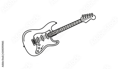 Minimal Electric Guitar Line Icon Vector Music Instrument Outline Symbol