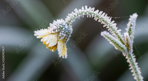 Frozen flower in winter weather conditions.