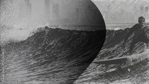 Canvas Print Black and white photo of professional surfer with grunge texture