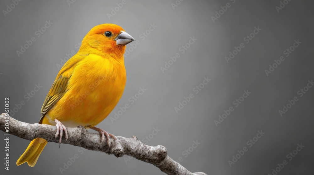 Fototapeta premium Bright Yellow Bird Perched on Branch in Soft Focus Background