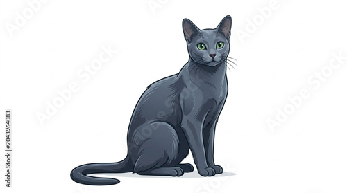 Φωτογραφία Elegant Russian Blue Cat Illustration Sitting Isolated on White Background