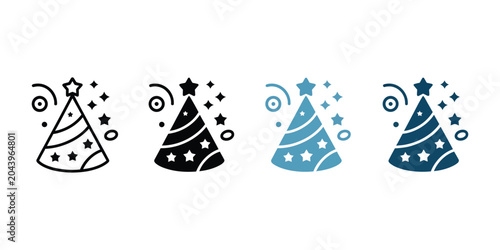 Foto Celebration Multiple Style Icon Design Vector Featuring Party Popper with Stars