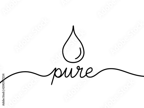 Minimalist black and white pure text design with water droplet