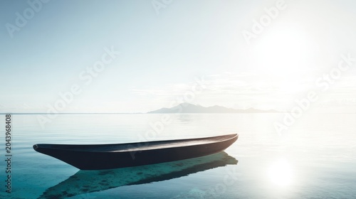 Empty wooden canoe hull on calm turquoise ocean surface, website hero banners, landing pages, designed for hospitality marketing for hotel rooms and spa retreats