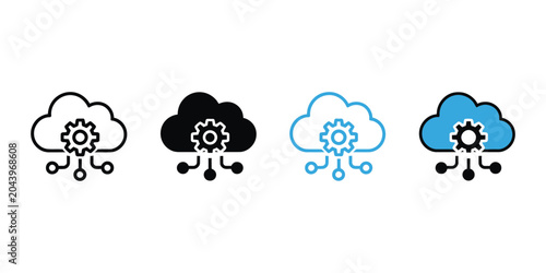 Photos Cloud Management Multiple Style Icon Design Vector Featuring Cloud Gear and Conn