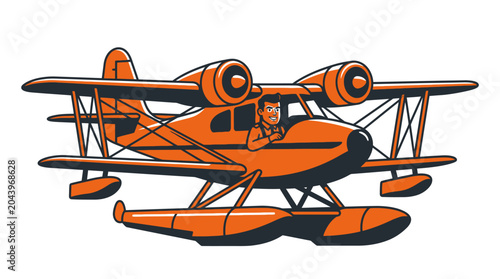 Orange Seaplane Aircraft Illustration.