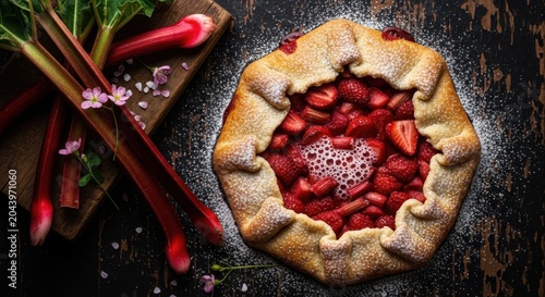 Rustic Strawberry Rhubarb Galette Baked to Golden Perfection with Dusted Sugar Topping