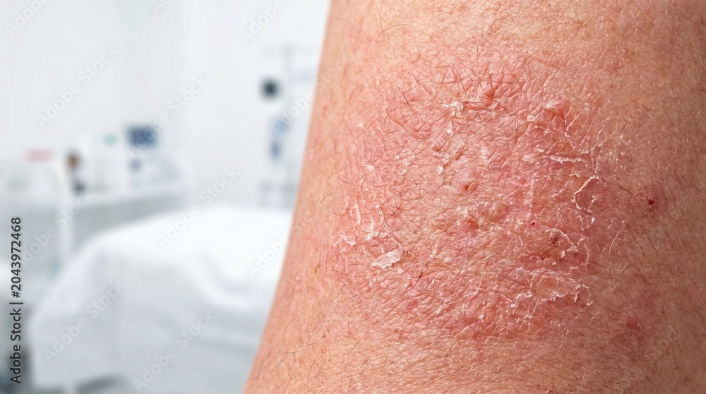 Fototapeta premium Close-up of dry flaky skin patch showing dermatological eczema symptoms