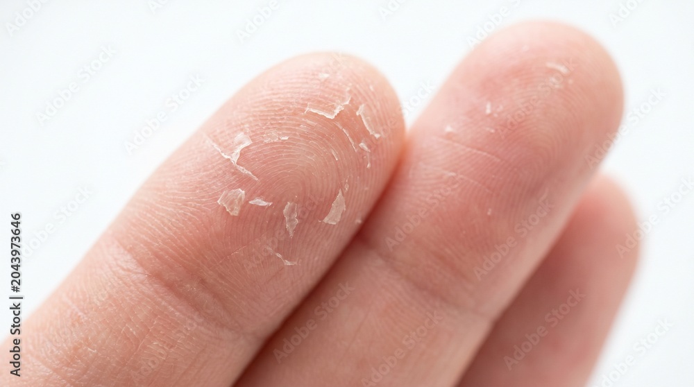 Fototapeta premium Dry, peeling skin on human fingers, a common dermatological condition