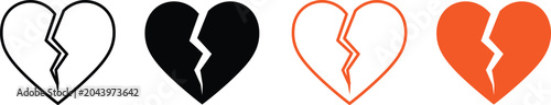Fotografía Broken heart icon set linear solid outline and fill