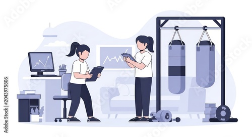 Business people working in office gym.