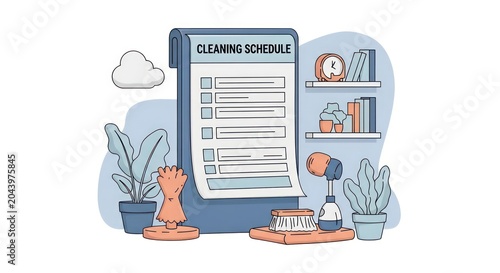 Cleaning schedule organization workspace setup.