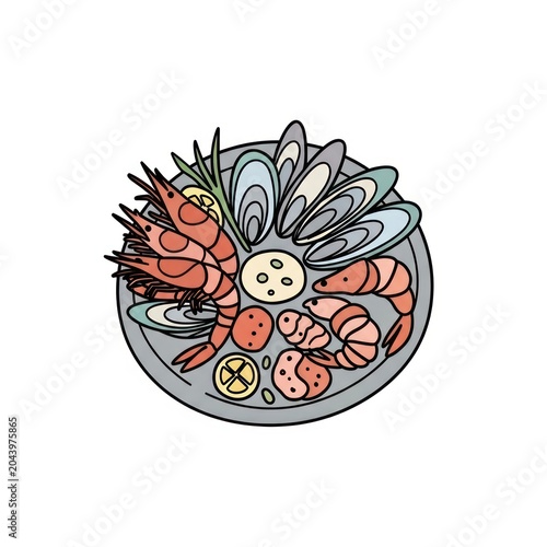 Colorful illustration of sushi plate.