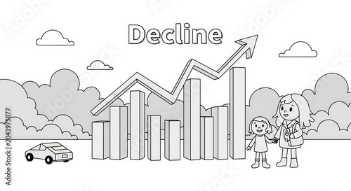 Concerned family watching financial decline graph.