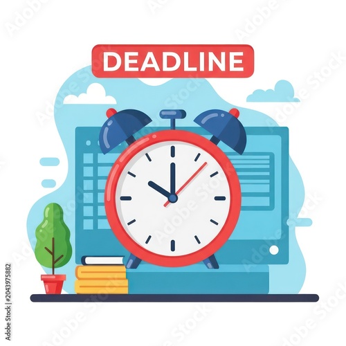 Deadline concept with alarm clock computer.