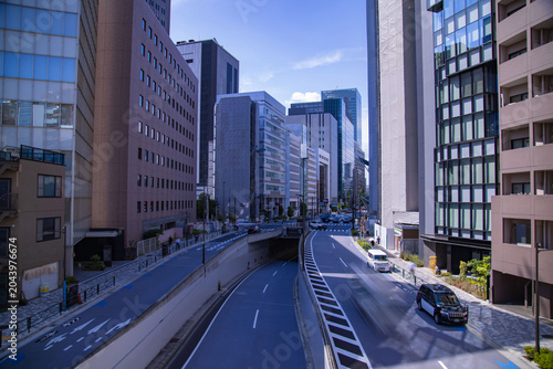 A cityscape of traffic jam at the city street in the business town