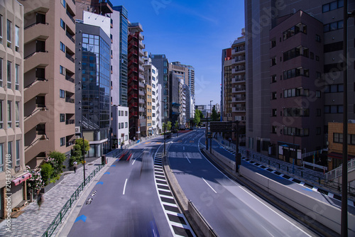 A cityscape of traffic jam at the city street in the business town