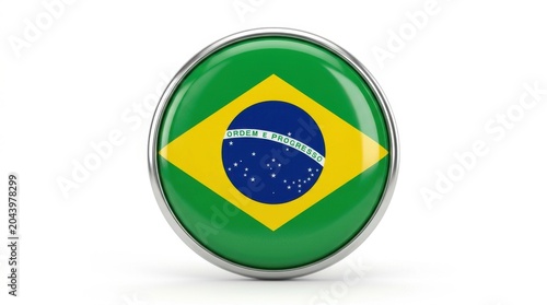Circular pin badge with brazil flag national emblem national brazilian