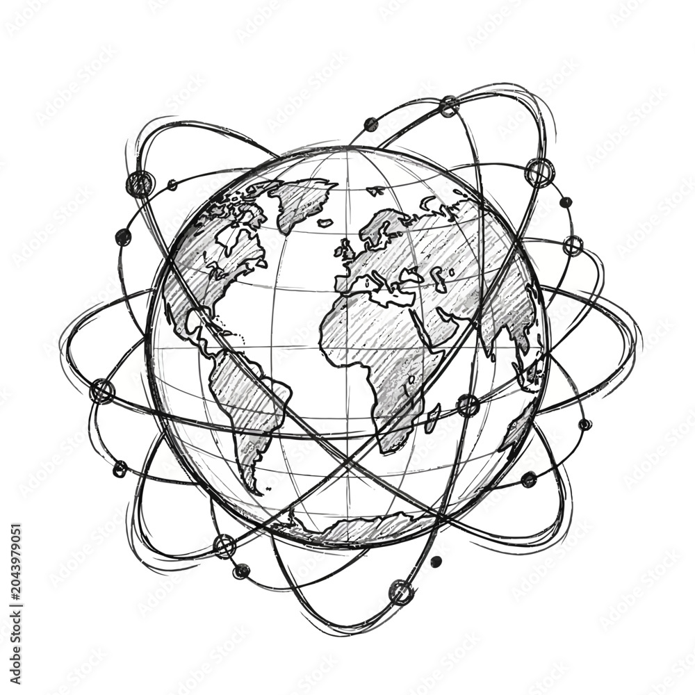 Obraz premium Globe Sketch with Network Lines, Isolated