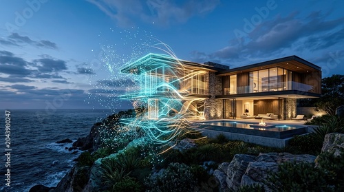 Luxurious Modern Cliffside Residence Integrating Advanced Sustainable Living and Smart Technology for a Connected Future Amidst Breathtaking Ocean Views