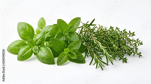 Fresh Herbs Collection on White Background