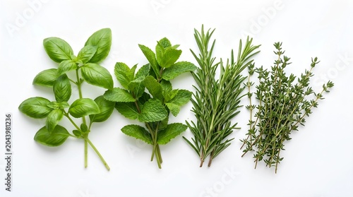 Fresh Herbs Collection on White Background