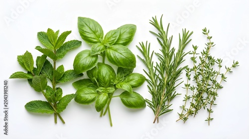 Fresh Herbs Collection on White Background