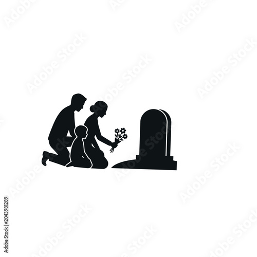 Φωτογραφία sad family silhouette mourning grave vector
