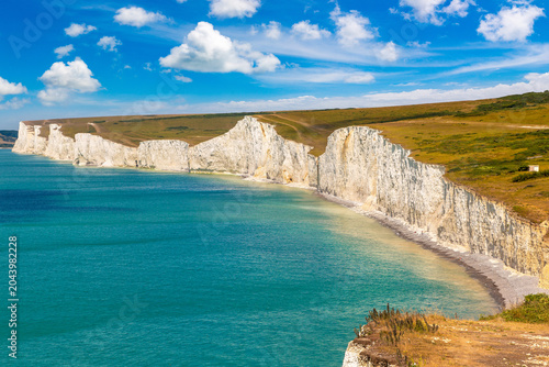 Konstfotografi White Chalk Cliffs of Seven Sisters in South Downs National Park, England, UK