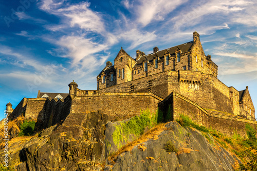 Medieval Edinburgh Castle at sunset in Edinburgh, Scotland, UK