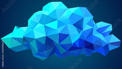 Geometric Low Poly Cloud Illustration Featuring Abstract Blue Gradient Mesh Shapes for Digital Computing and Network Connectivity Concepts