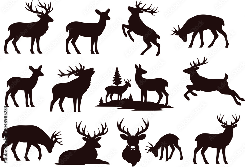 Obraz premium Deer silhouette vector set in deferent styles