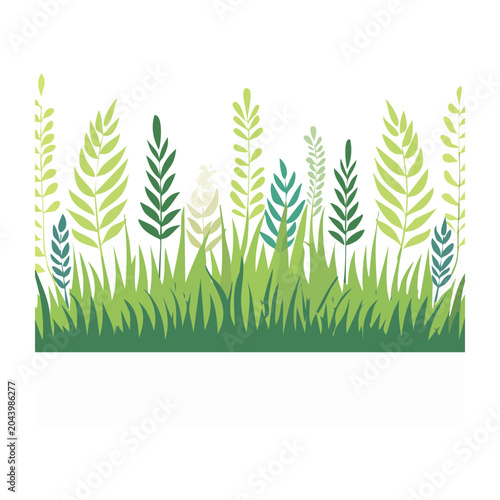 Green Grass and Leaves Border Illustration